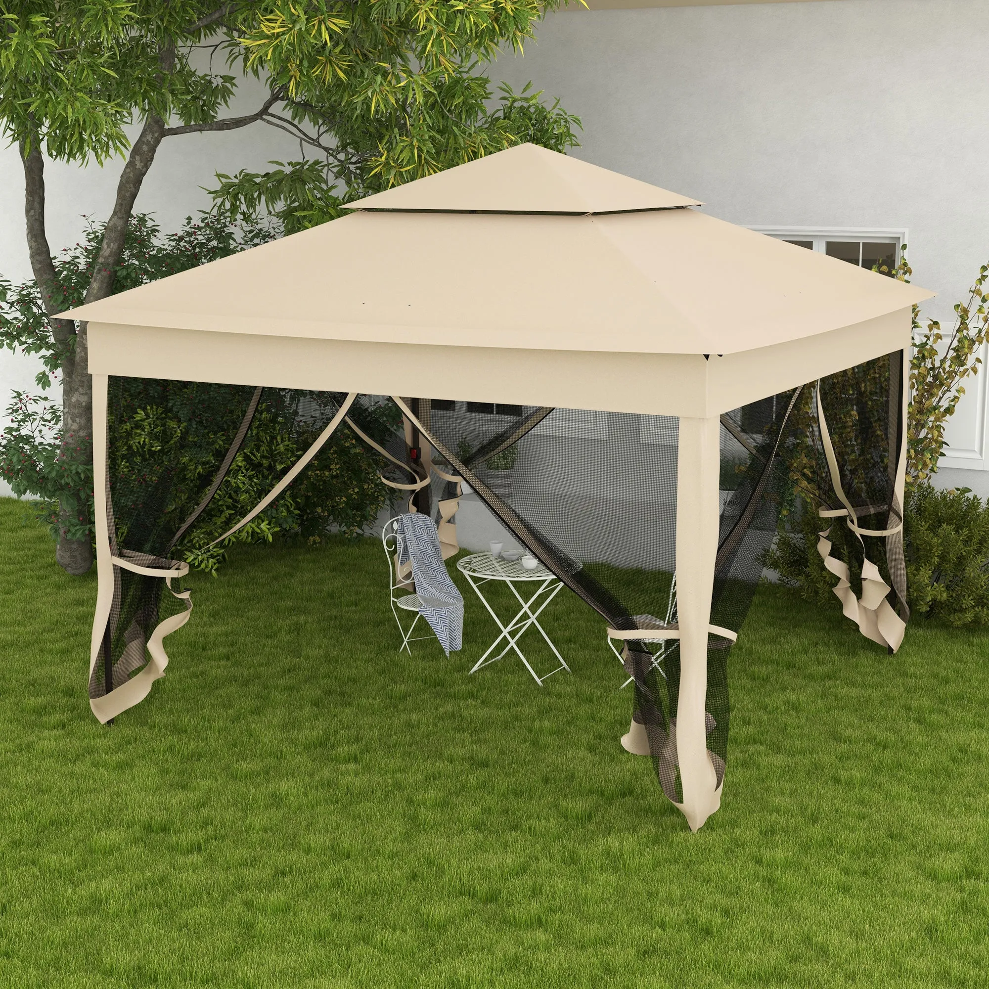11'x11' Pop-Up Gazebo Shelter with Zipper Netting & Carry Bag, Beige