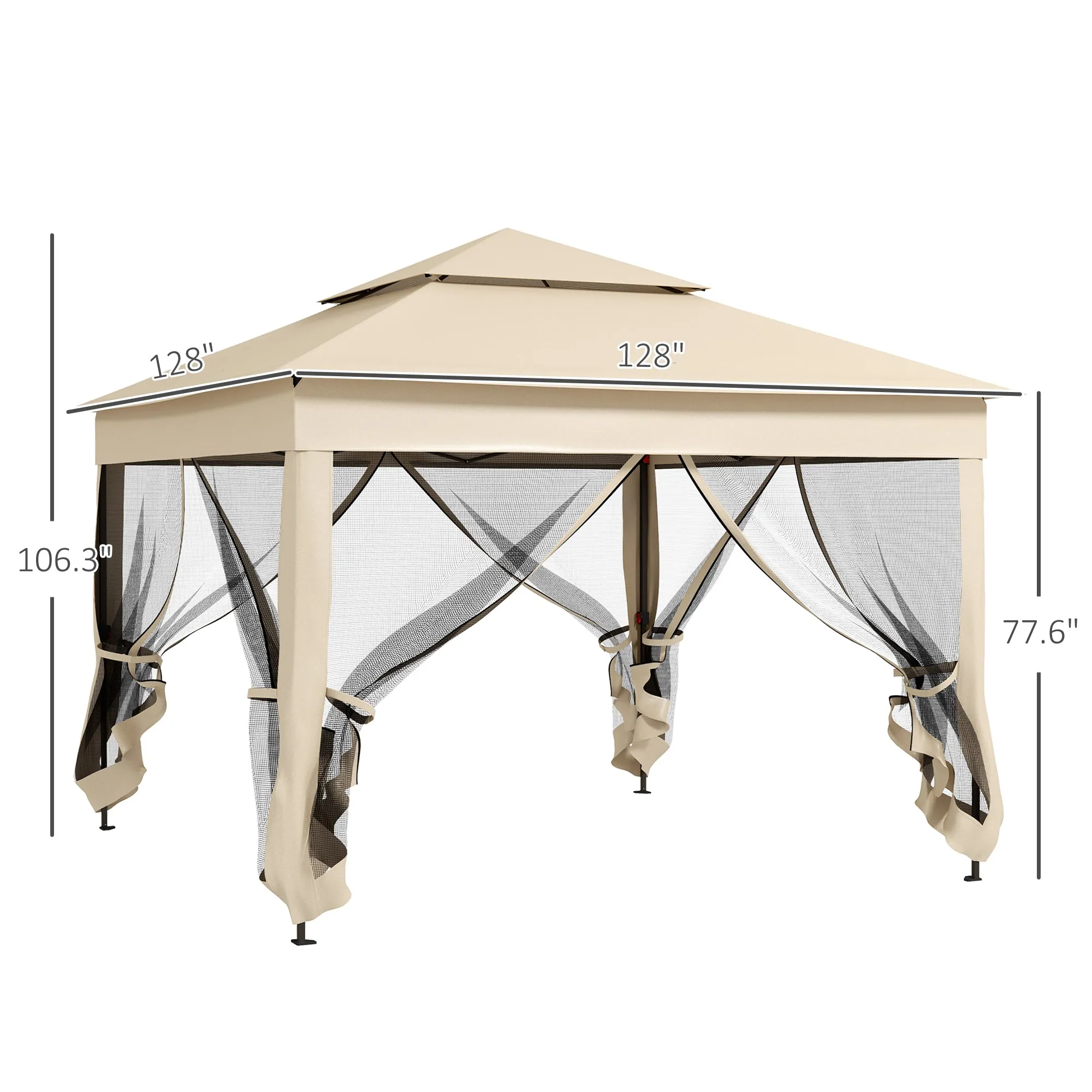 11'x11' Pop-Up Gazebo Shelter with Zipper Netting & Carry Bag, Beige