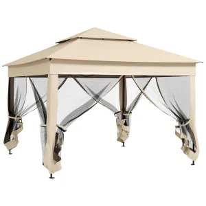 11'x11' Pop-Up Gazebo Shelter with Zipper Netting & Carry Bag, Beige