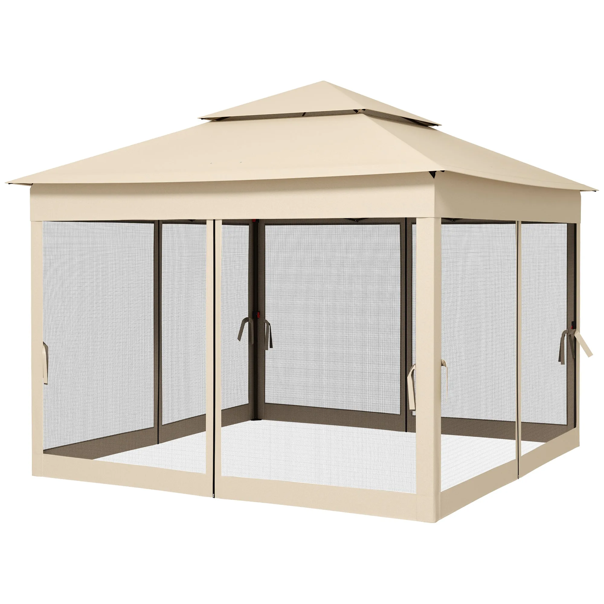 11'x11' Pop-Up Gazebo Shelter with Zipper Netting & Carry Bag, Beige
