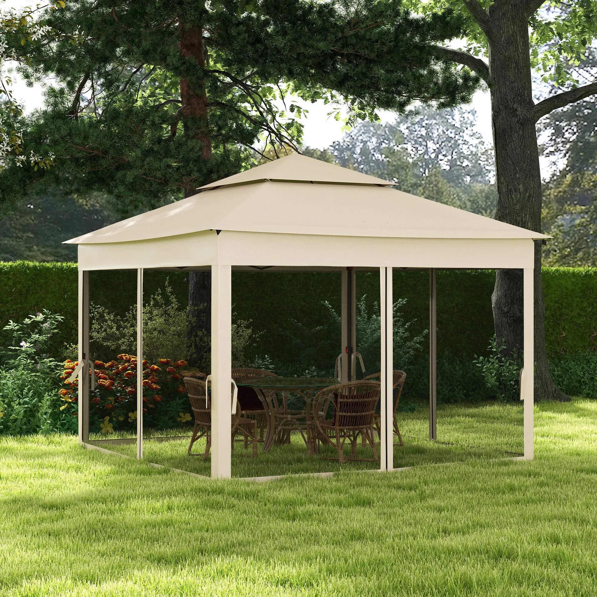 11'x11' Pop-Up Gazebo Shelter with Zipper Netting & Carry Bag, Beige