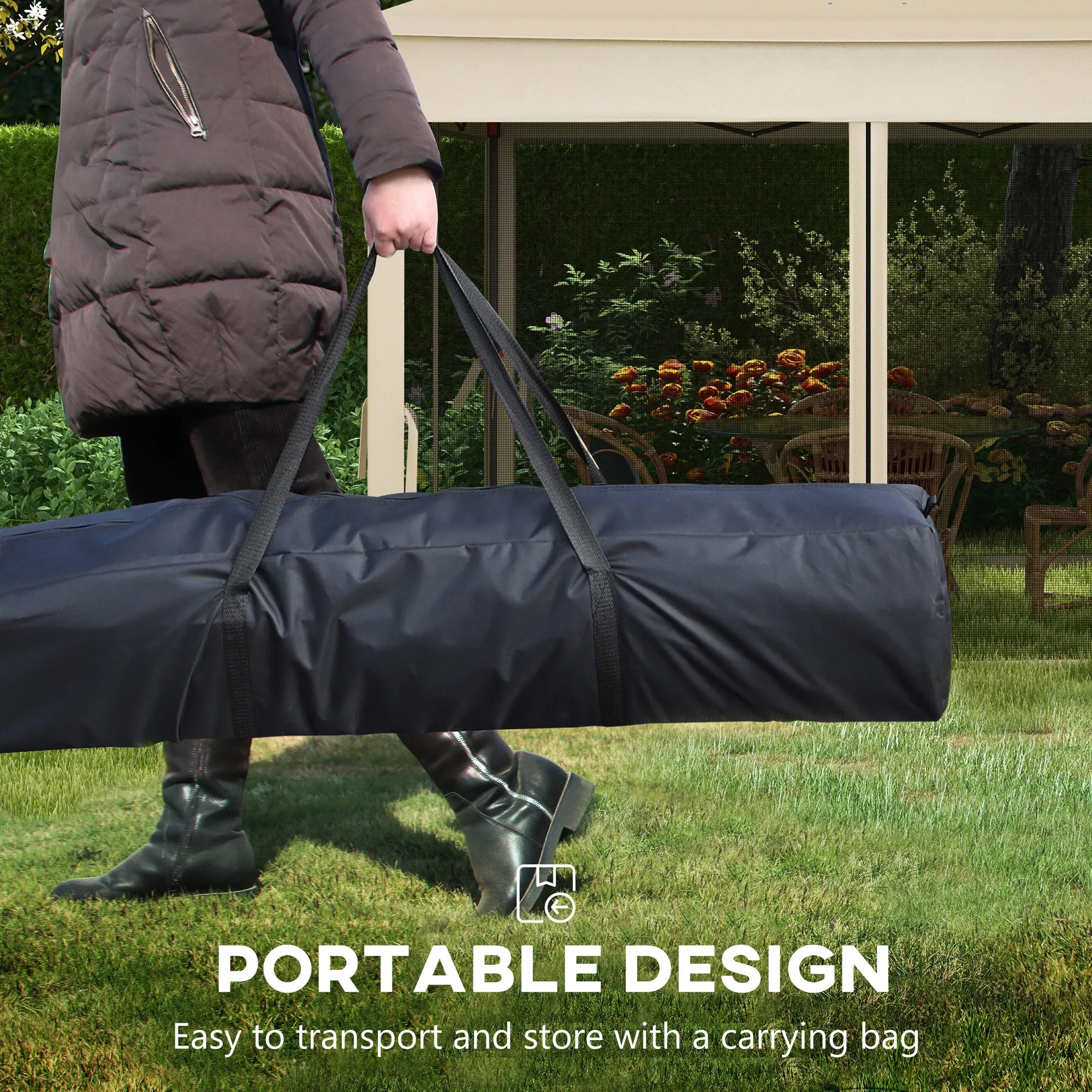 11'x11' Pop-Up Gazebo Shelter with Zipper Netting & Carry Bag, Beige