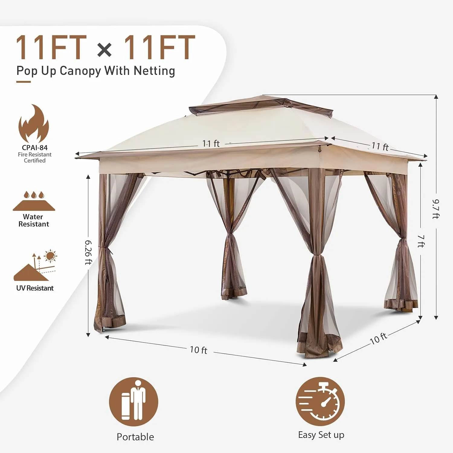 11X11 Pop up Instant Gazebo Tent with Mosquito Netting Outdoor Canopy