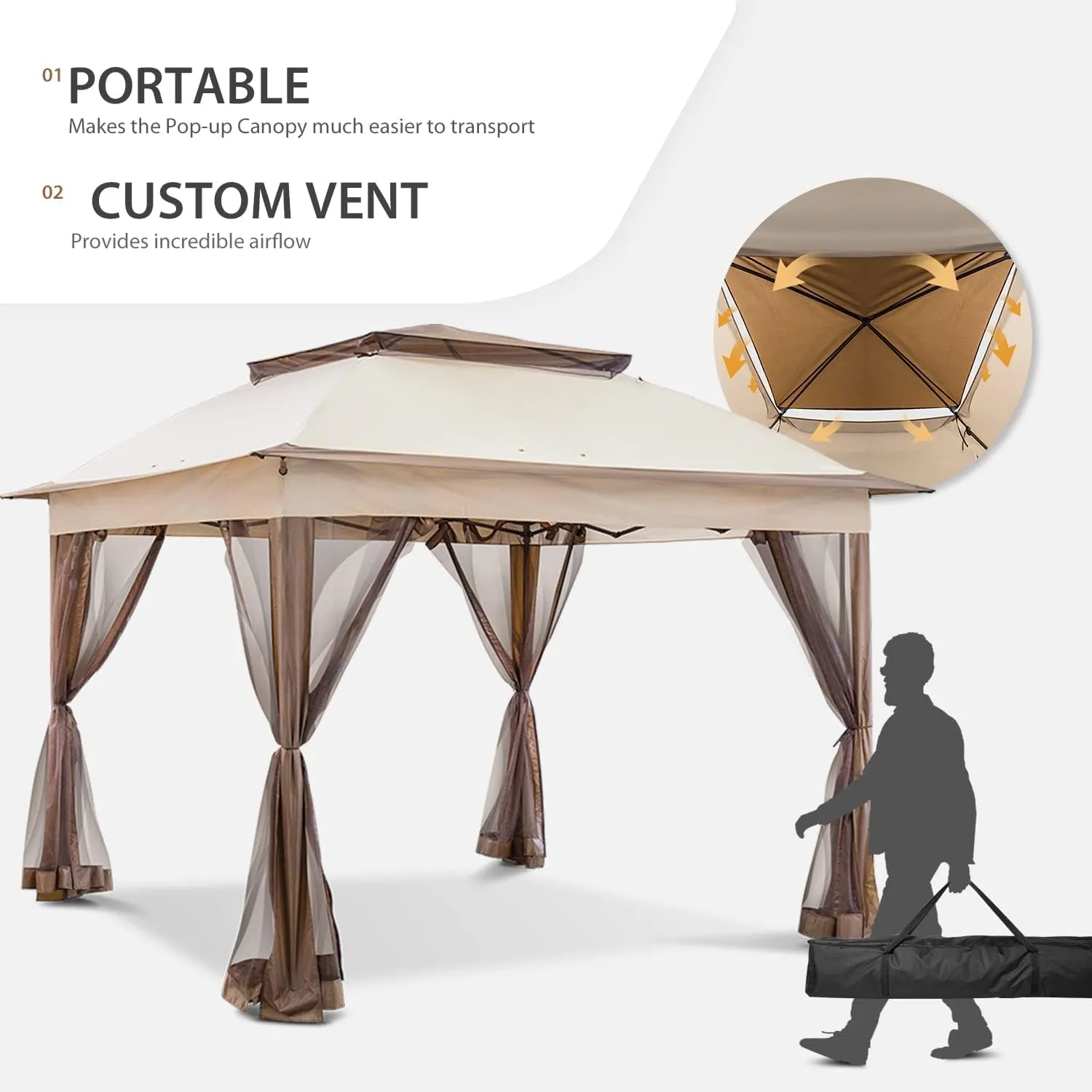 11X11 Pop up Instant Gazebo Tent with Mosquito Netting Outdoor Canopy