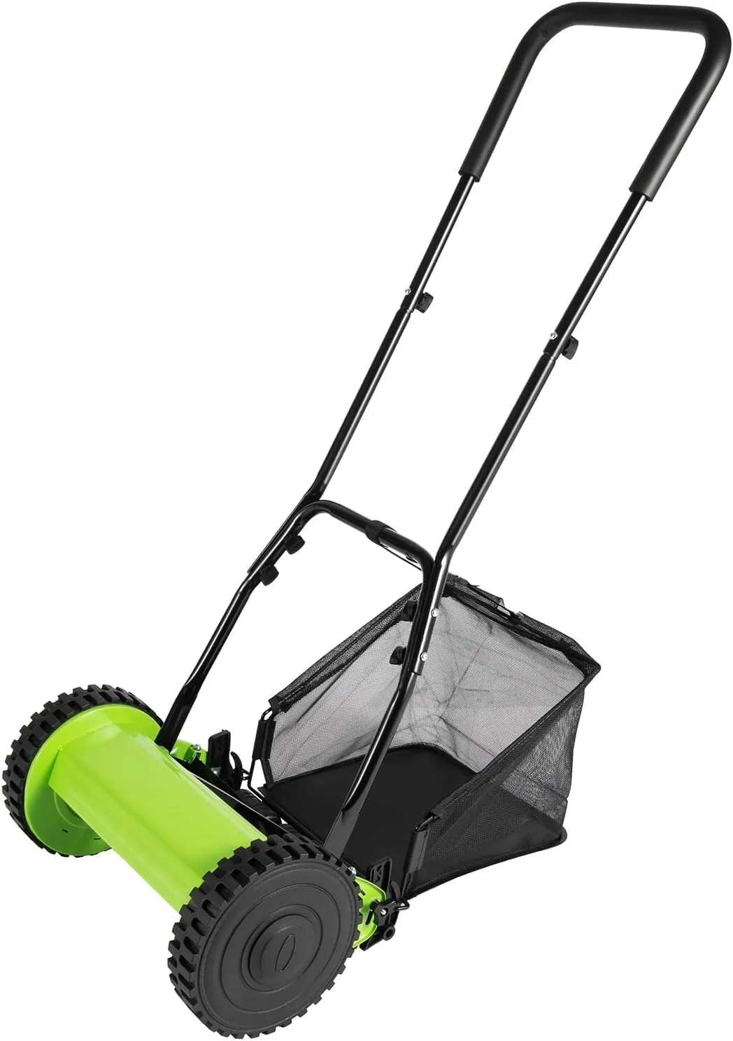12in 5-Blade Push Lawn Mower, Adjustable Height Dual Wheeled Manual Push Reel Lawn Mower w/23L Collecting Bag, Potable Push Lawn Sweeper Lawn Mower for Picking up Leaves, Grass and Debris, Green