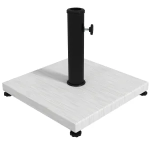 12kg Garden Parasol Base with Adjustable Foot Pad and Knob, Concrete Umbrella Stand with Wood Effect, Rectangular Parasol Holder for 38mm and 48mm Poles, White