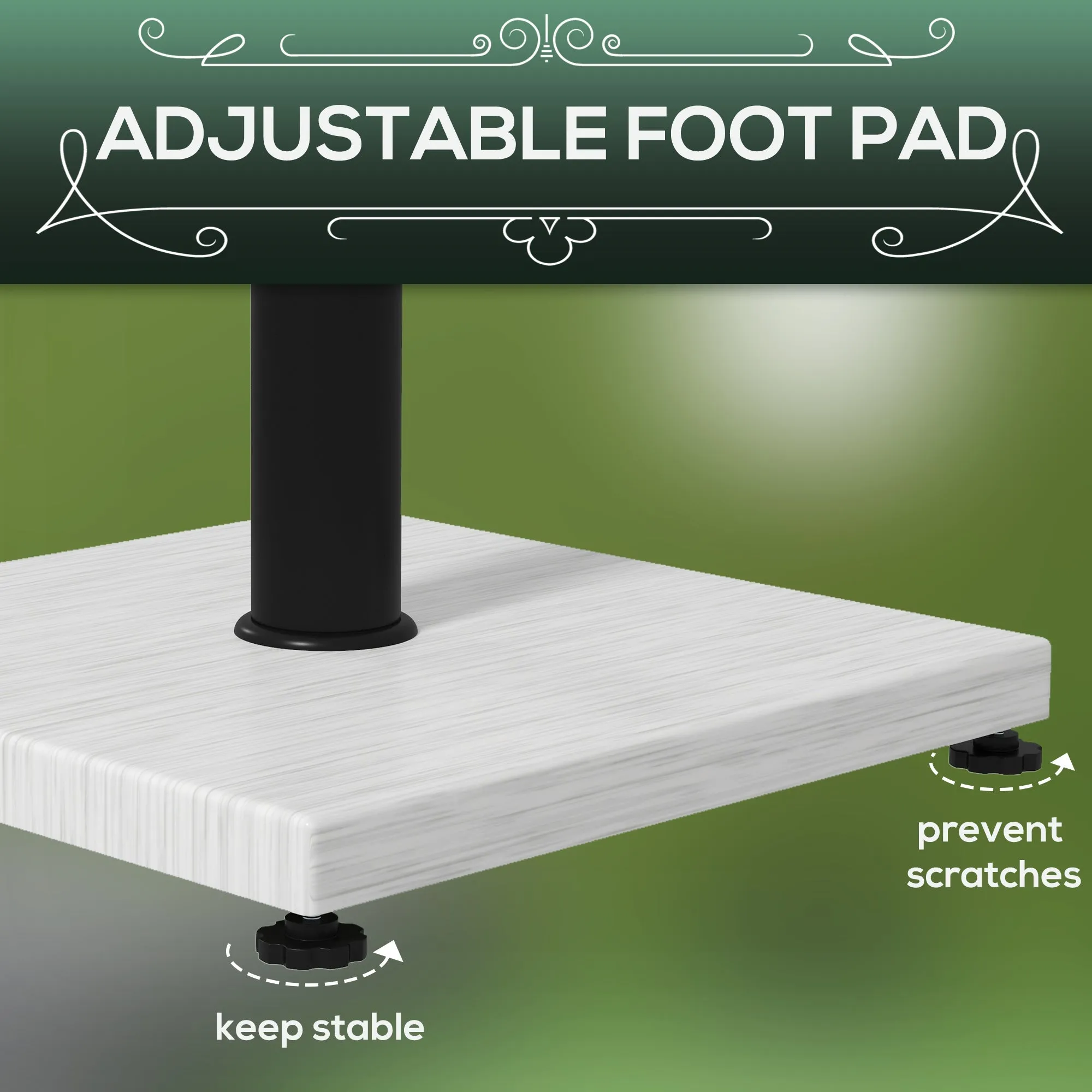 12kg Garden Parasol Base with Adjustable Foot Pad and Knob, Concrete Umbrella Stand with Wood Effect, Rectangular Parasol Holder for 38mm and 48mm Poles, White
