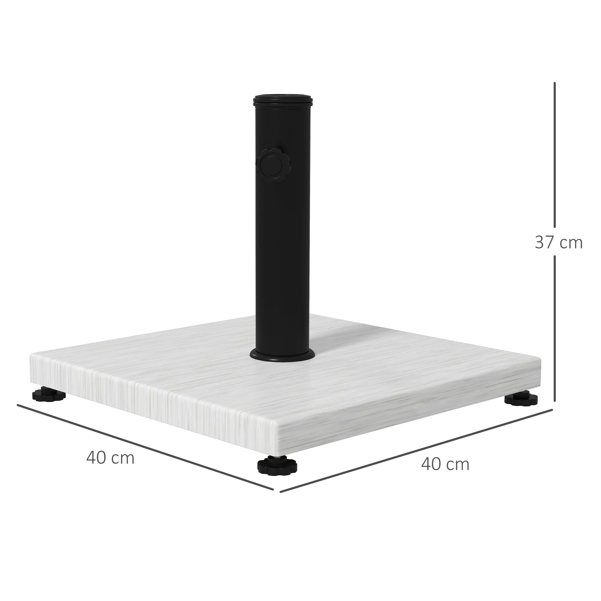 12kg Garden Parasol Base with Adjustable Foot Pad and Knob, Concrete Umbrella Stand with Wood Effect, Rectangular Parasol Holder for 38mm and 48mm Poles, White