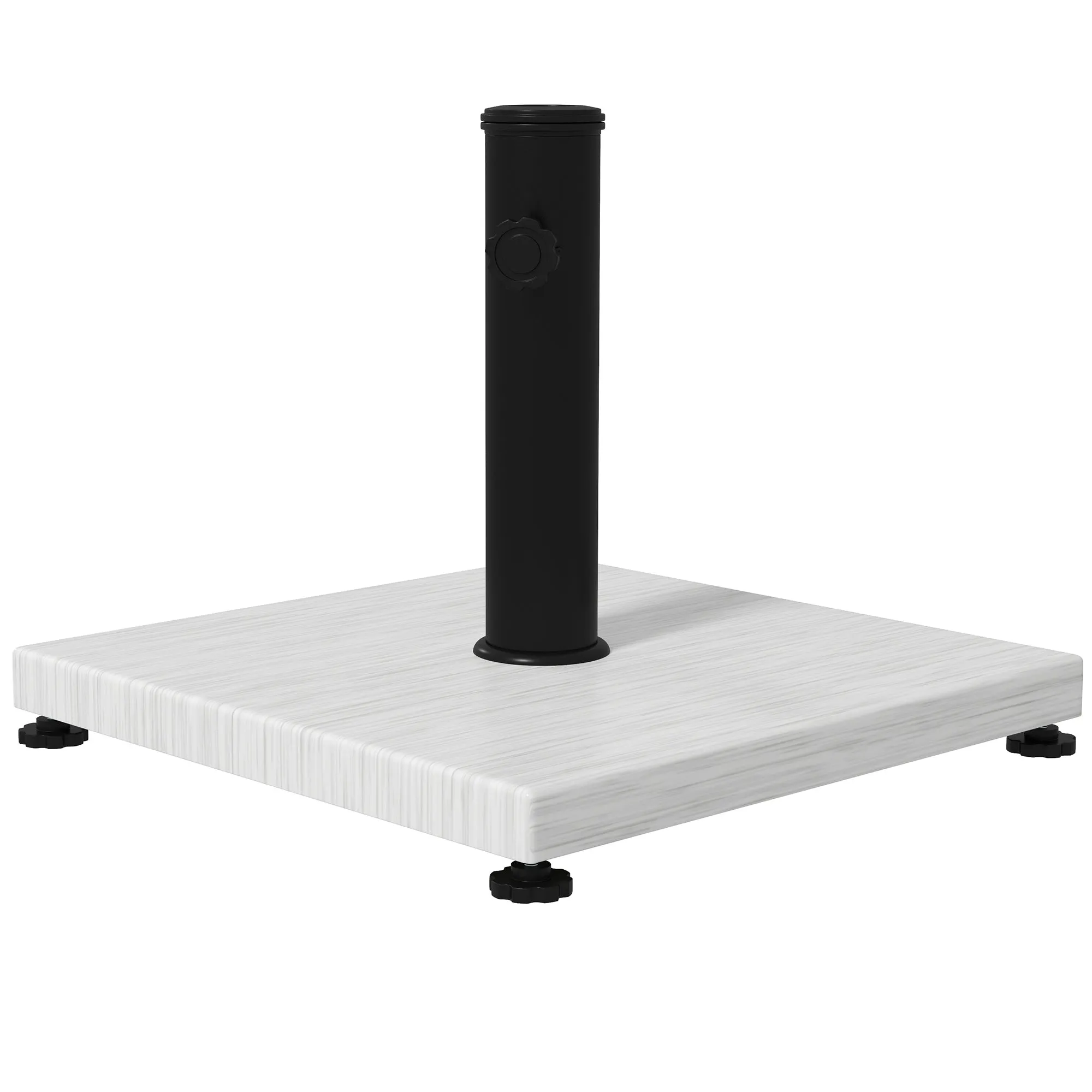 12kg Garden Parasol Base with Adjustable Foot Pad and Knob, Concrete Umbrella Stand with Wood Effect, Rectangular Parasol Holder for 38mm and 48mm Poles, White