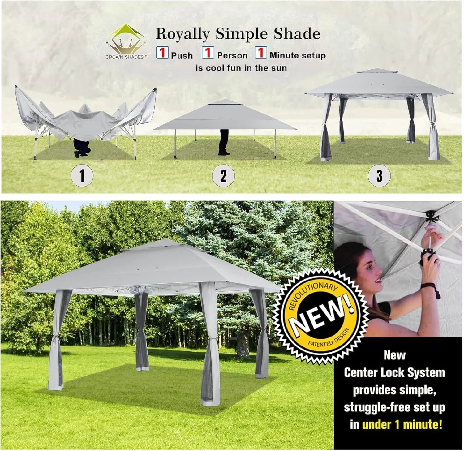 13X13 Pop up Gazebo, Patented One Push Outoor Canopy Tent with Wheeled