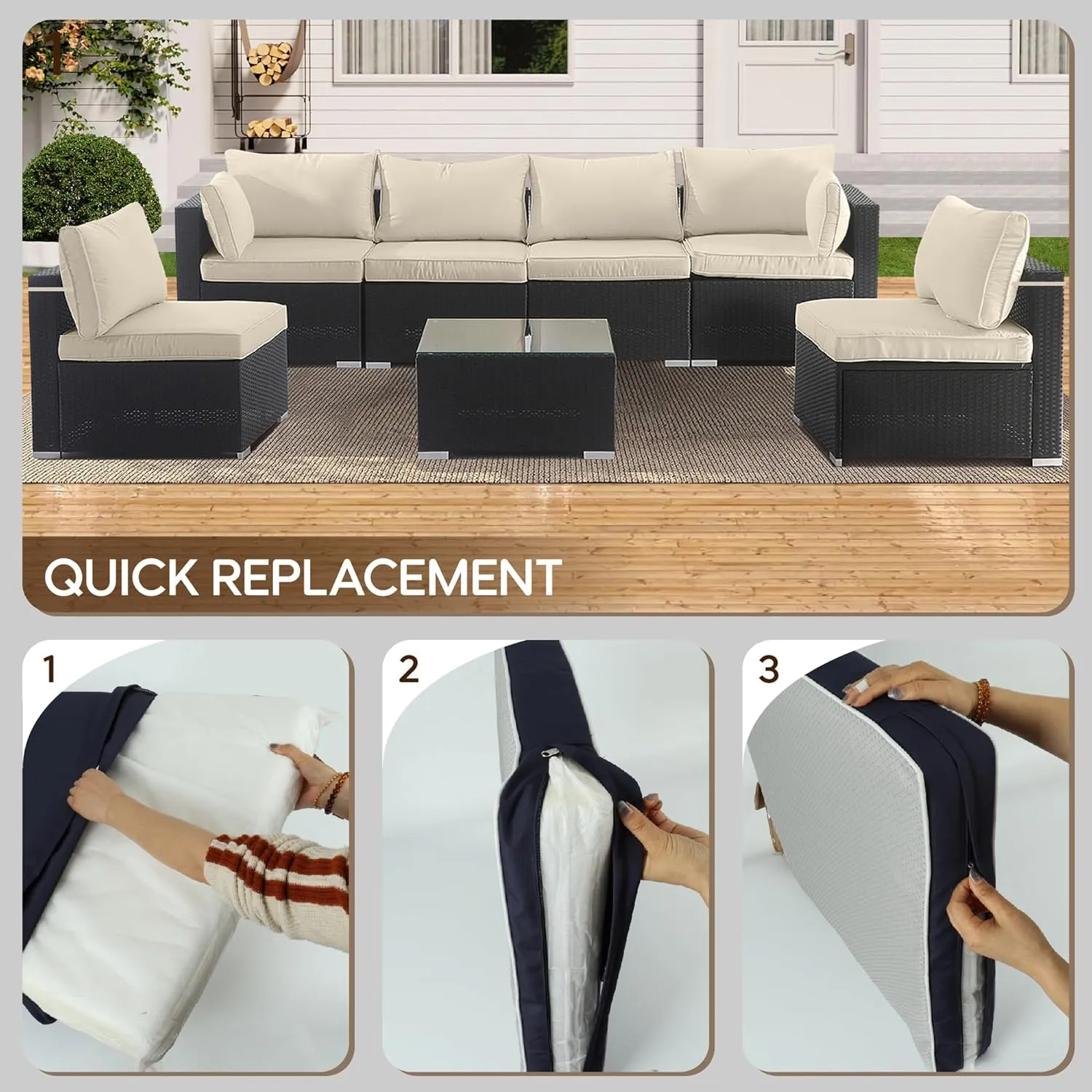 14-Piece Outdoor Cushion Covers for Sectional Wicker Patio Cushion Covers Water Resistant and UV Proof All -Weather Seat Covers with Zipper 3 Sizes