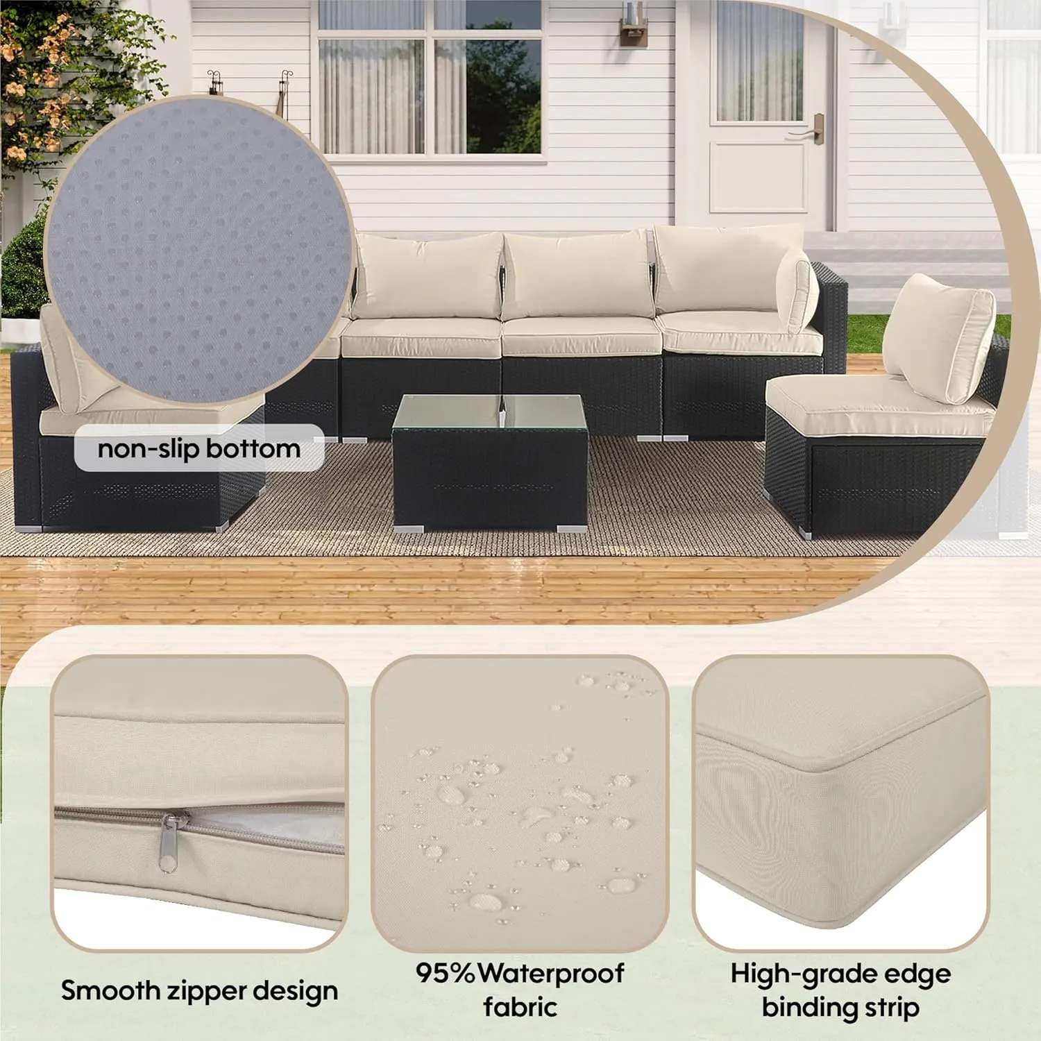 14-Piece Outdoor Cushion Covers for Sectional Wicker Patio Cushion Covers Water Resistant and UV Proof All -Weather Seat Covers with Zipper 3 Sizes