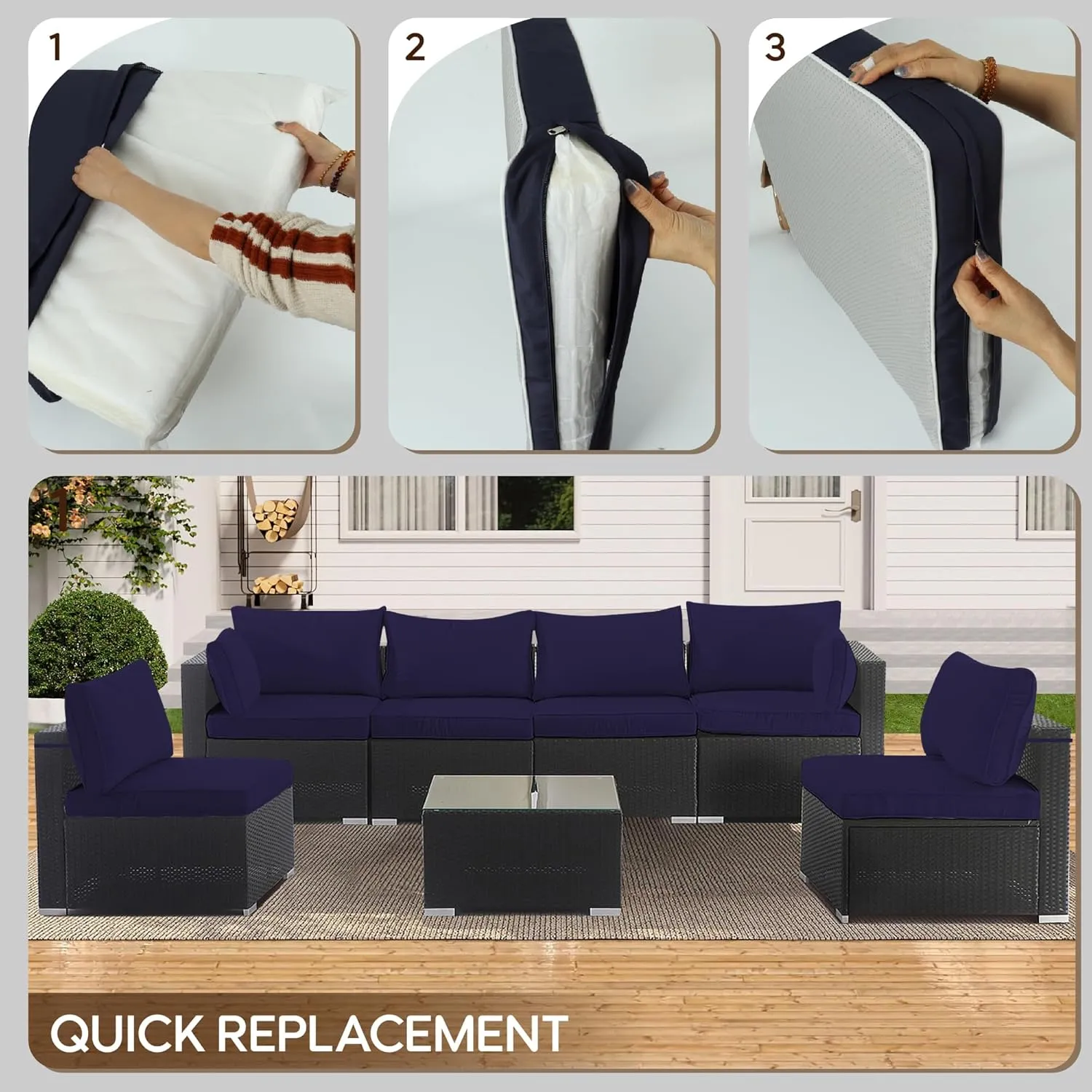 14-Piece Outdoor Cushion Covers for Sectional Wicker Patio Cushion Covers Water Resistant and UV Proof All -Weather Seat Covers with Zipper 3 Sizes