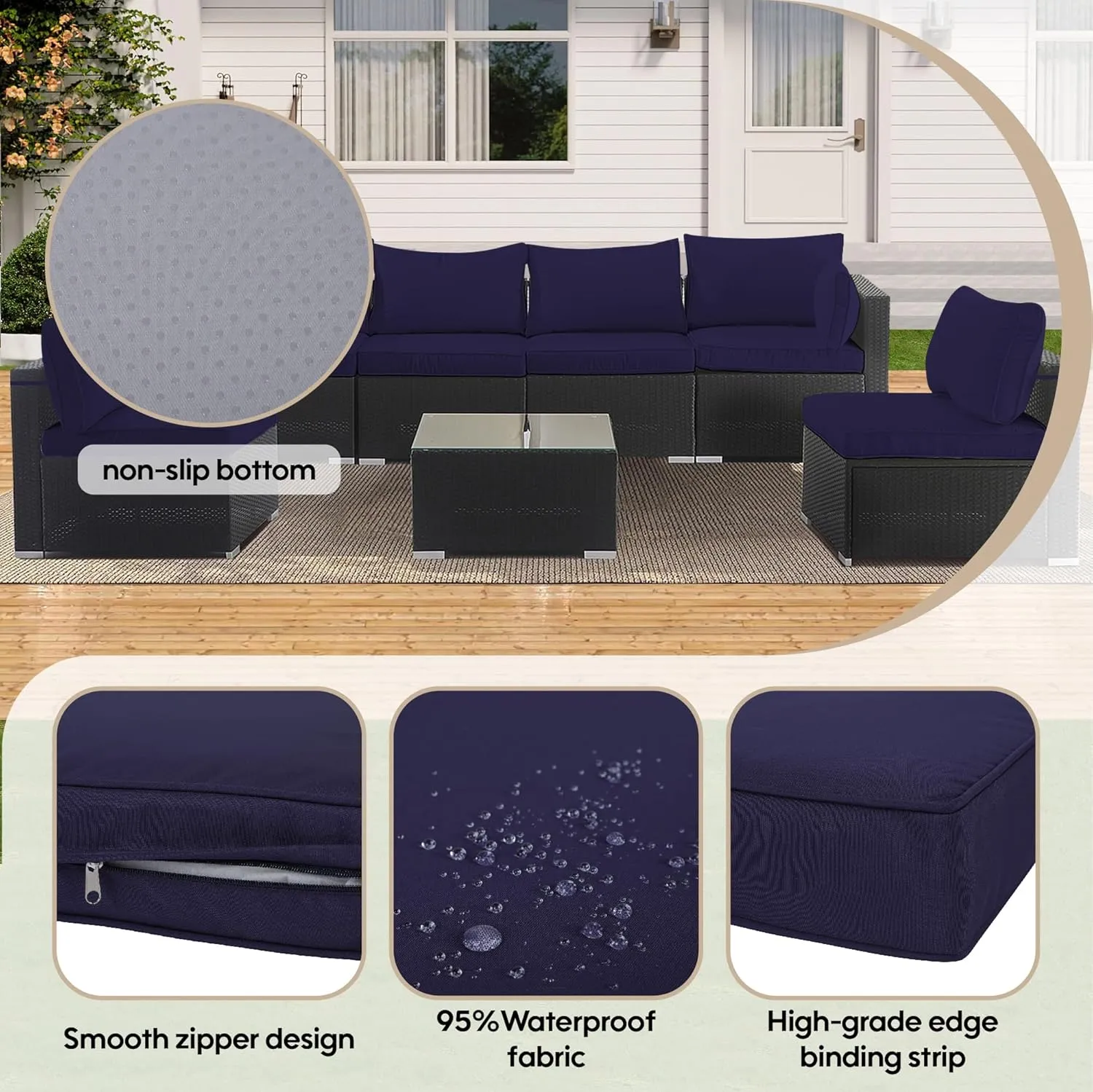 14-Piece Outdoor Cushion Covers for Sectional Wicker Patio Cushion Covers Water Resistant and UV Proof All -Weather Seat Covers with Zipper 3 Sizes
