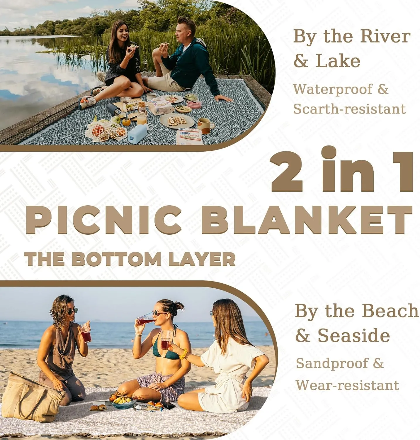 2 in 1 Extra Large Camping Blanket Outdoor Picnic Yoga Mat Waterproof Sandproof Lightweight Car Essential Roadtrip Gadget Rv Accessories Glamping Tent Gear Must Haves Hiking Stuff Necessities Gift