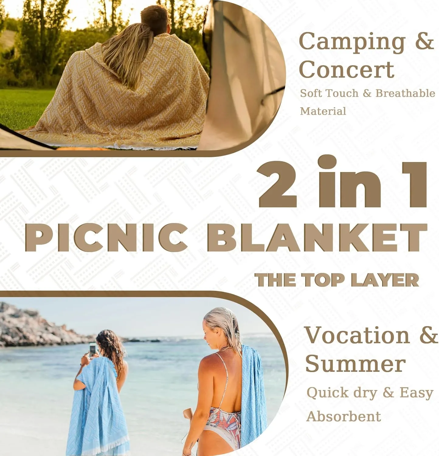 2 in 1 Extra Large Camping Blanket Outdoor Picnic Yoga Mat Waterproof Sandproof Lightweight Car Essential Roadtrip Gadget Rv Accessories Glamping Tent Gear Must Haves Hiking Stuff Necessities Gift