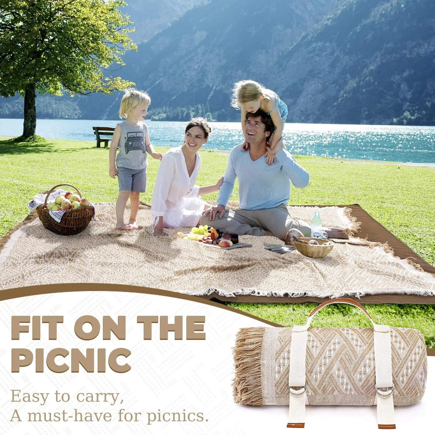 2 in 1 Extra Large Camping Blanket Outdoor Picnic Yoga Mat Waterproof Sandproof Lightweight Car Essential Roadtrip Gadget Rv Accessories Glamping Tent Gear Must Haves Hiking Stuff Necessities Gift