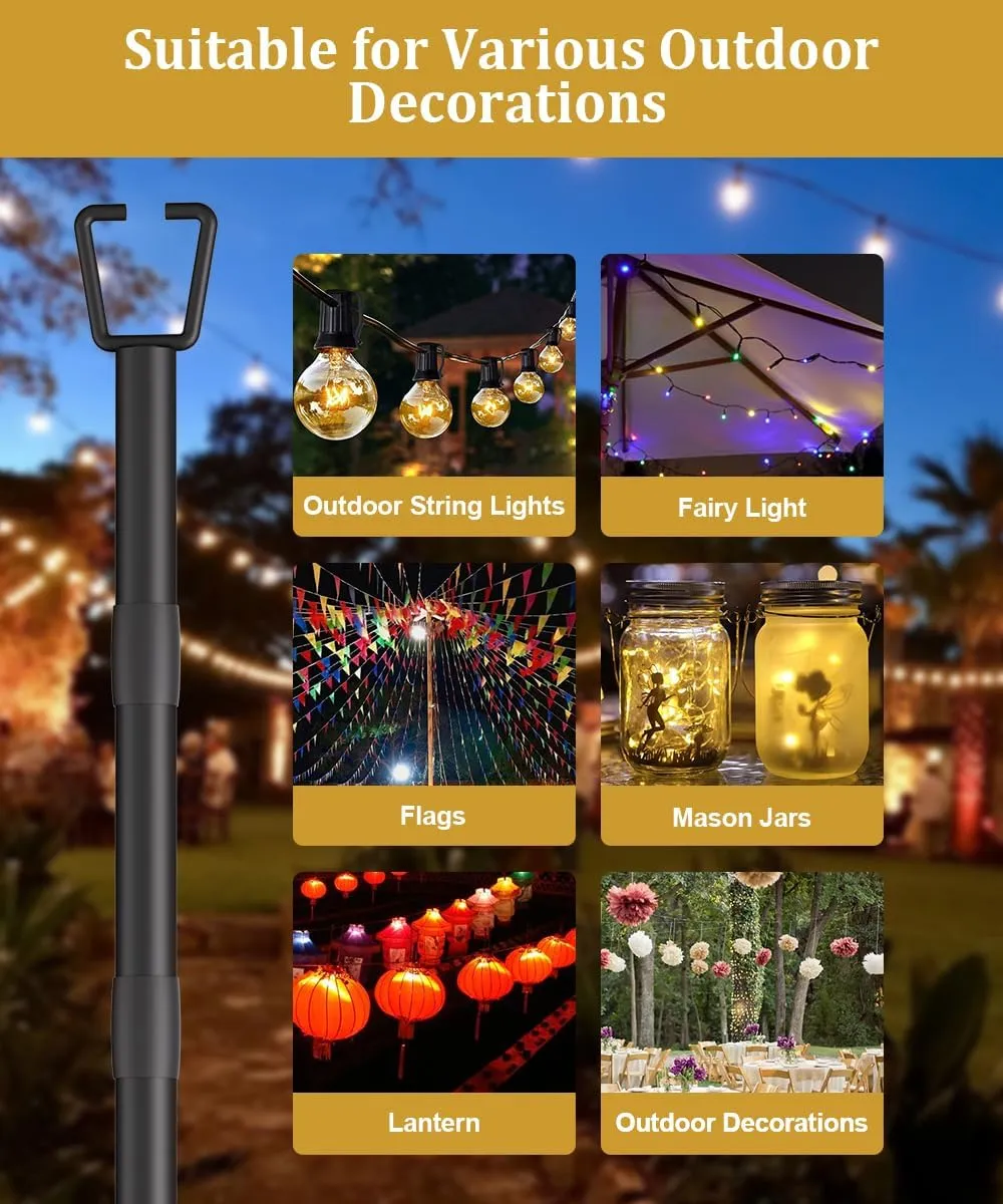 2 Pack 10FT String Light Poles for Outdoor Decor, Sturdy Light Pole with Fork, Adjustable Metal Posts for Outside Patio, Backyard, Deck, Garden, Party, Wedding