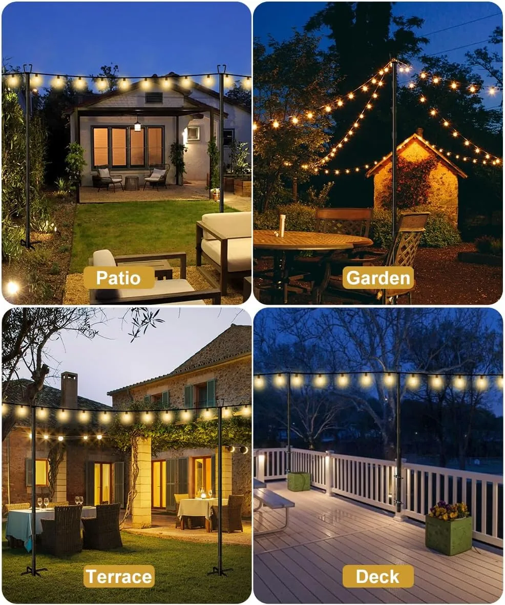 2 Pack 10FT String Light Poles for Outdoor Decor, Sturdy Light Pole with Fork, Adjustable Metal Posts for Outside Patio, Backyard, Deck, Garden, Party, Wedding