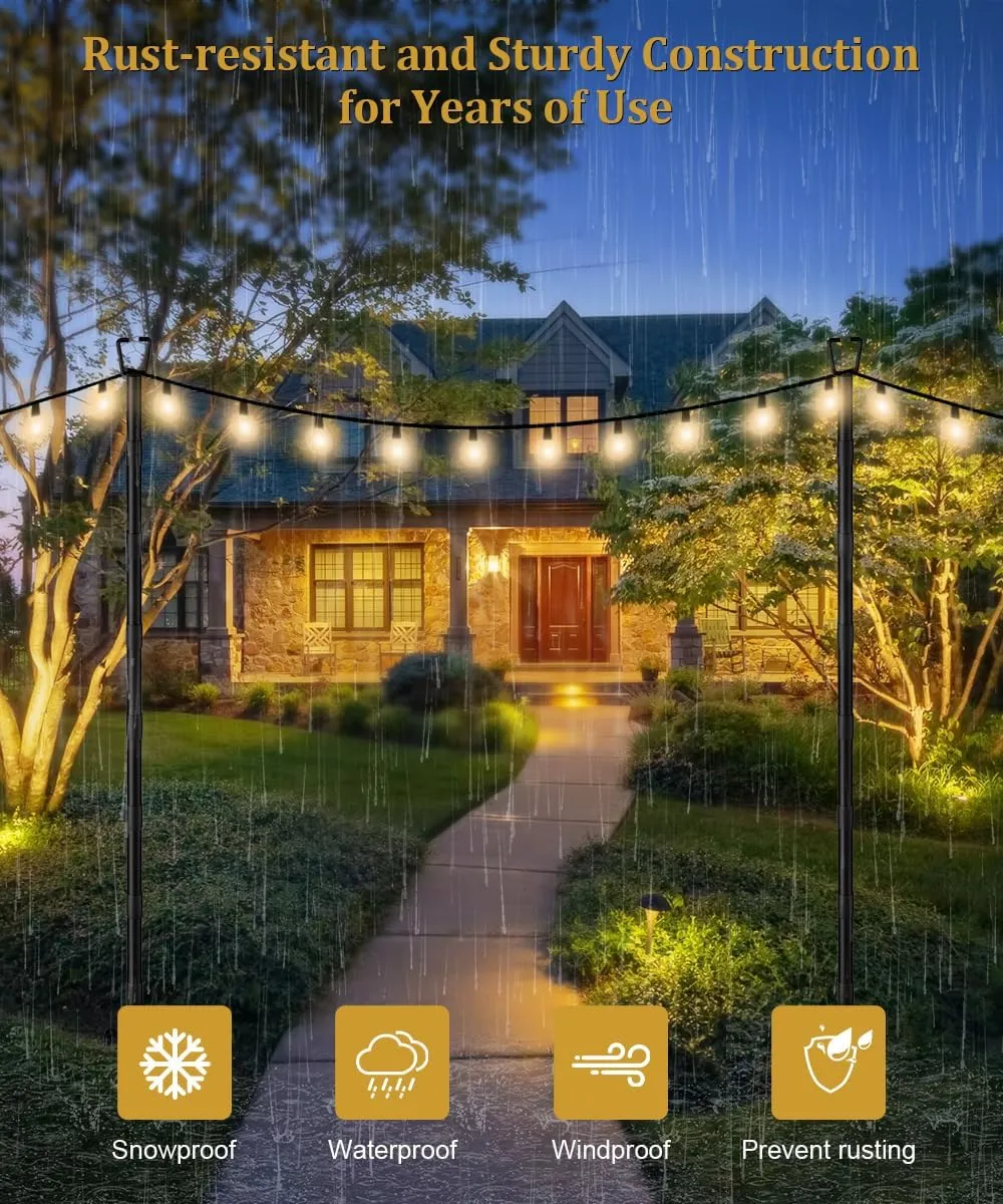 2 Pack 10FT String Light Poles for Outdoor Decor, Sturdy Light Pole with Fork, Adjustable Metal Posts for Outside Patio, Backyard, Deck, Garden, Party, Wedding