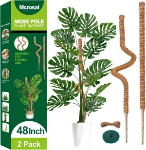 2 Pack 48'' Bendable Moss Pole Monstera Plant Support for Indoor Climbing Plants, Tall Plant Stick Support Stake for Potted Plants, Pothos, Philodendron