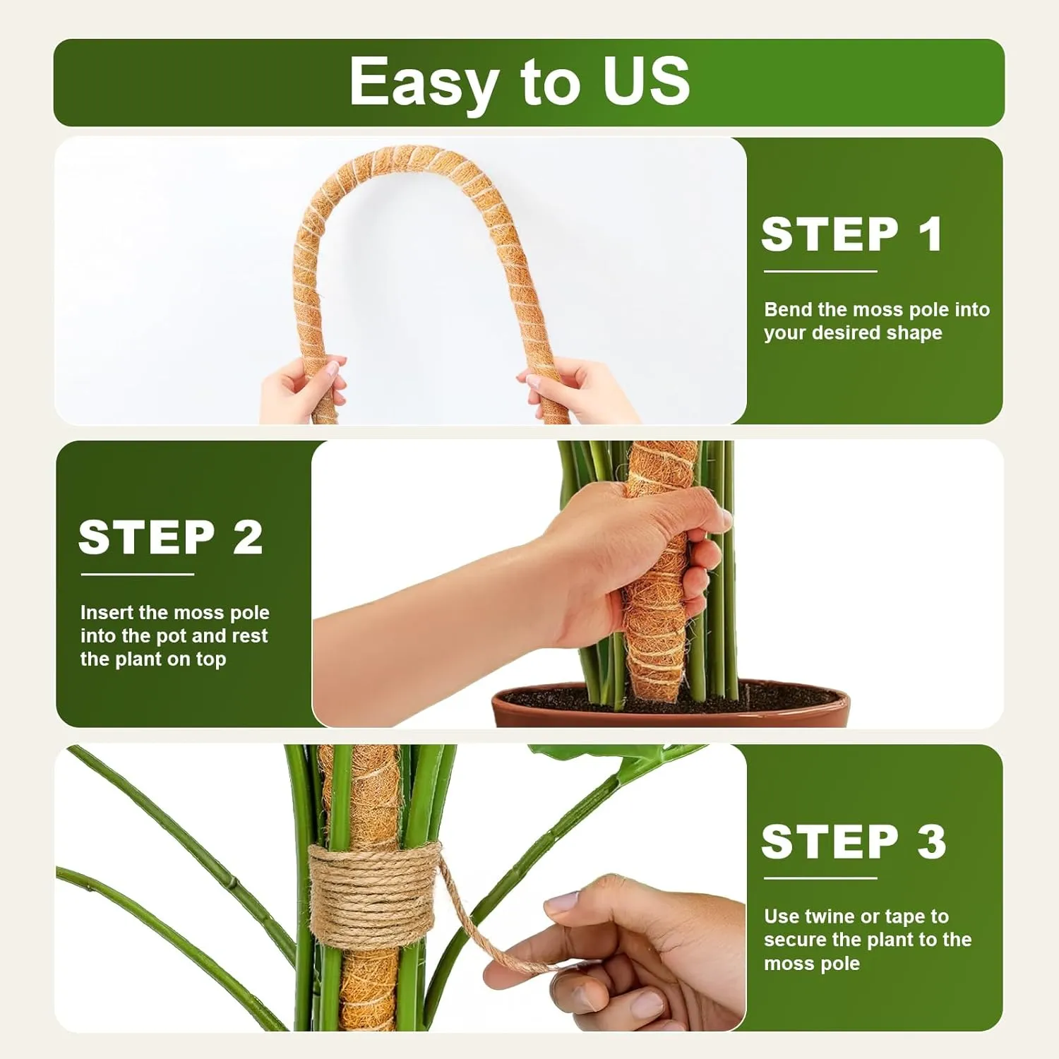 2 Pack 48'' Bendable Moss Pole Monstera Plant Support for Indoor Climbing Plants, Tall Plant Stick Support Stake for Potted Plants, Pothos, Philodendron