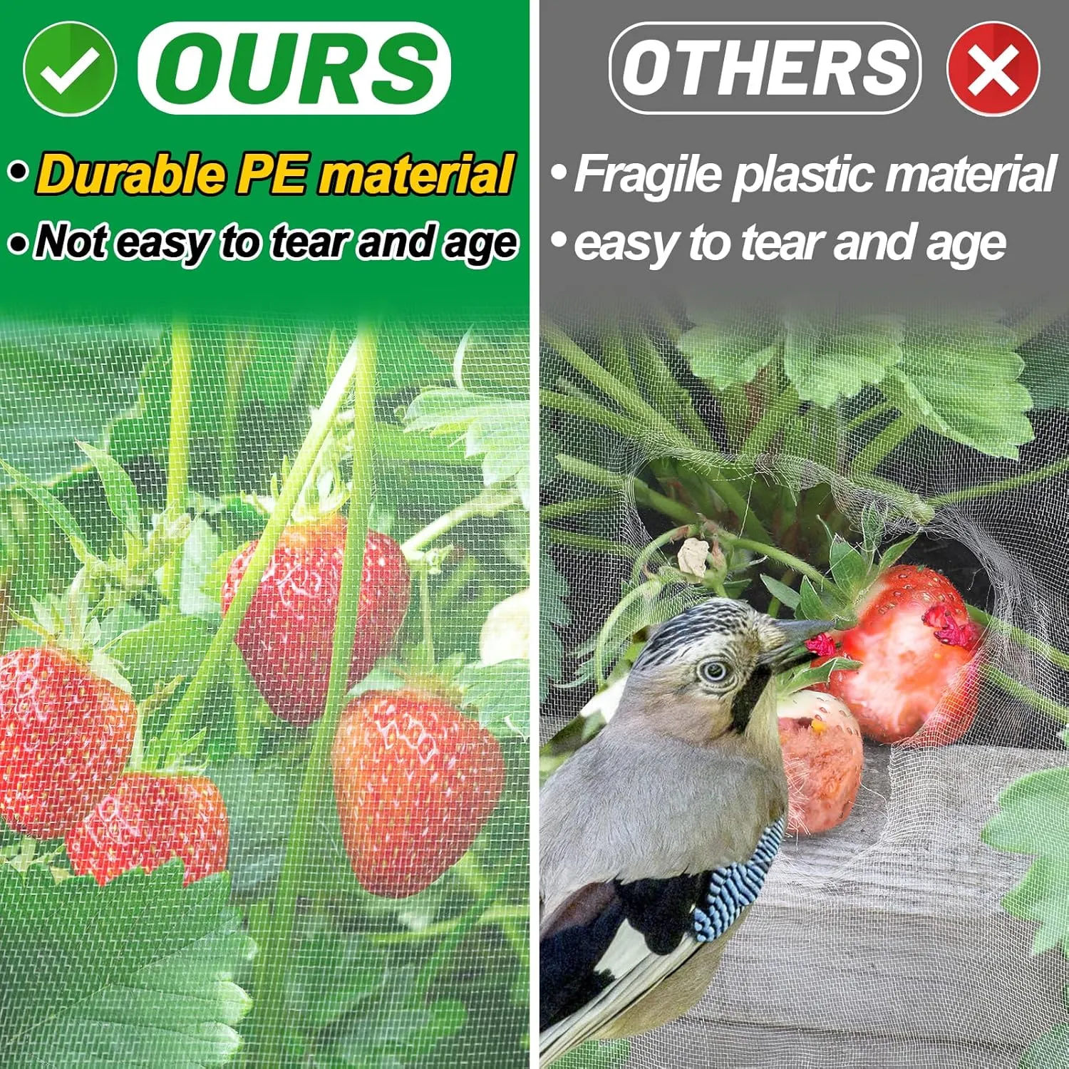 2 Pack 6.5x10ft Garden Netting - Ultra Fine Mesh Plant Covers to Keep Small Animals Pest Out, Bird Barrier Screen for Protecting Vegetables Fruits Flowers Raised Beds (Without Support Pole)
