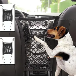 2 Pack Car Mesh Organizer, Dog Car Net Barrier Pet Barrier Stretchable Storage Handbag Holder Between Seats Universal for Cars SUVs, Car Divider for Driving Safely with Children and Pets