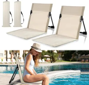 2 Pack Foldable Seat for Poolside Chairs, Portable Outdoor Poolside Chairs for Edge of Pool, Beach Chair, SwimmingPool Accessories,Pool Seats for Edge,Beach Camping Picnic Lawn Accessories-Light Beige