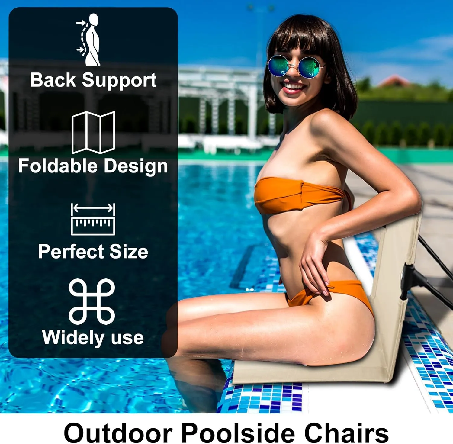 2 Pack Foldable Seat for Poolside Chairs, Portable Outdoor Poolside Chairs for Edge of Pool, Beach Chair, SwimmingPool Accessories,Pool Seats for Edge,Beach Camping Picnic Lawn Accessories-Light Beige