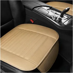 2 PCS Car Front Seat Protector Mats, 21.9" × 19.7" Breathable Leather Auto Cushion Protector, Anti-Slip Vehicle Seat Cover with Storage Pockets, Universal Car Accessories (Beige)