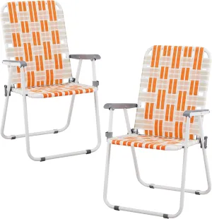 2 Pcs Folding Beach Chair Webbed Chair Portable Camping Chair, Patio Lawn Webbed Folding Chairs Set Folding Backpack Beach Chair for Camping Beach Travel Lawn Yard Garden