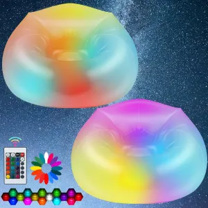 2 Pcs Inflatable LED Chair Illuminated Blow up Chair for Adults Light up Inflatable Air Camping Sofa Without Pump for Indoor Room Outdoor Party Yard Pool