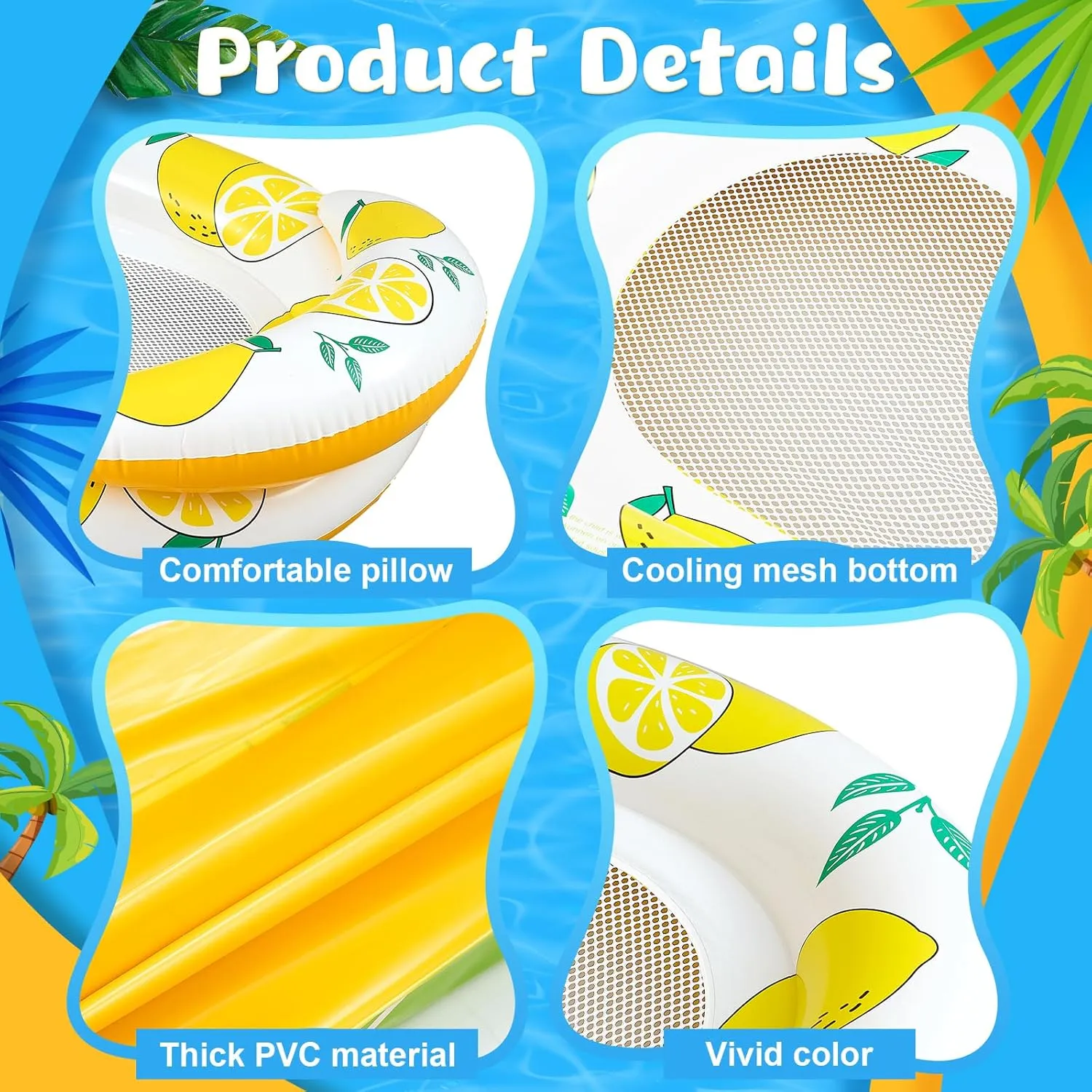 2 Pcs Inflatable Pool Float Mat Pool Floaties Rafts with Headrest Loungers Sun Tanning Floaty for Adult Cool Water Hammock Chair for Summer Swimming Pool Lake Beach Party Toys