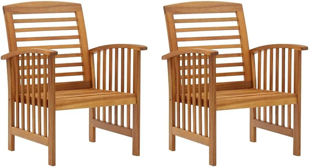 2 Pcs Solid Acacia Wood Patio Chairs for Garden, Patio, Terrace - Outdoor Chairs with Slatted Design and Oil Finish
