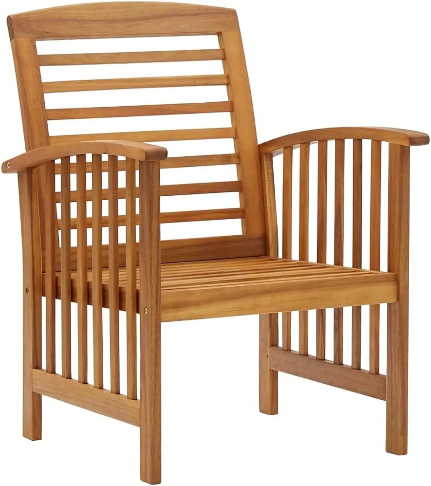 2 Pcs Solid Acacia Wood Patio Chairs for Garden, Patio, Terrace - Outdoor Chairs with Slatted Design and Oil Finish