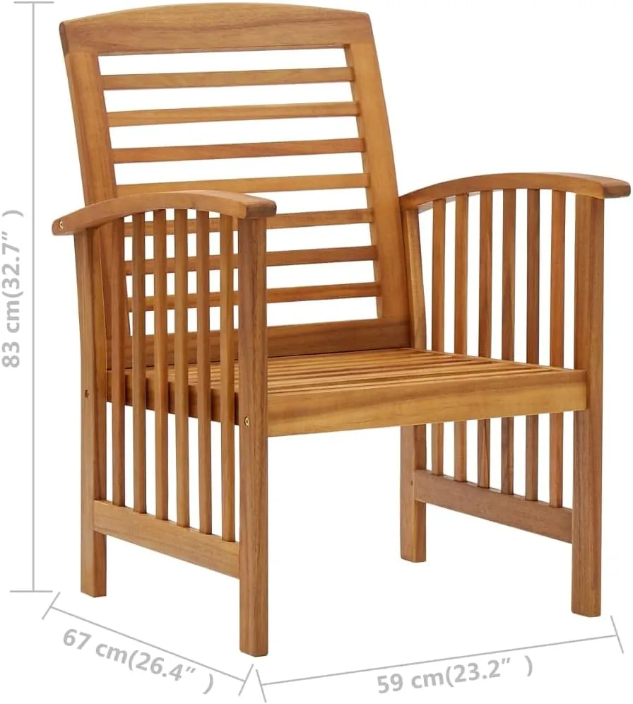 2 Pcs Solid Acacia Wood Patio Chairs for Garden, Patio, Terrace - Outdoor Chairs with Slatted Design and Oil Finish