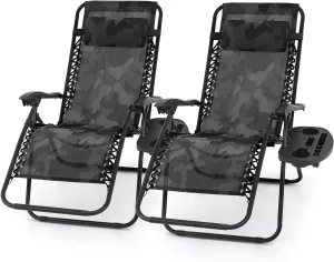 2 pcs Zero Gravity Lounge Chair, Foldable Patio Recliners for Outdoor, Beach, Camping, CAAP-BCC-C2P-CF