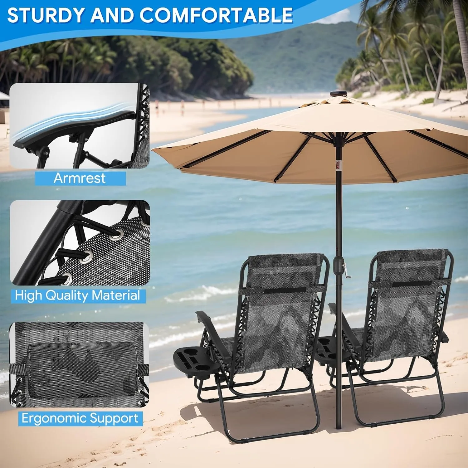 2 pcs Zero Gravity Lounge Chair, Foldable Patio Recliners for Outdoor, Beach, Camping, CAAP-BCC-C2P-CF