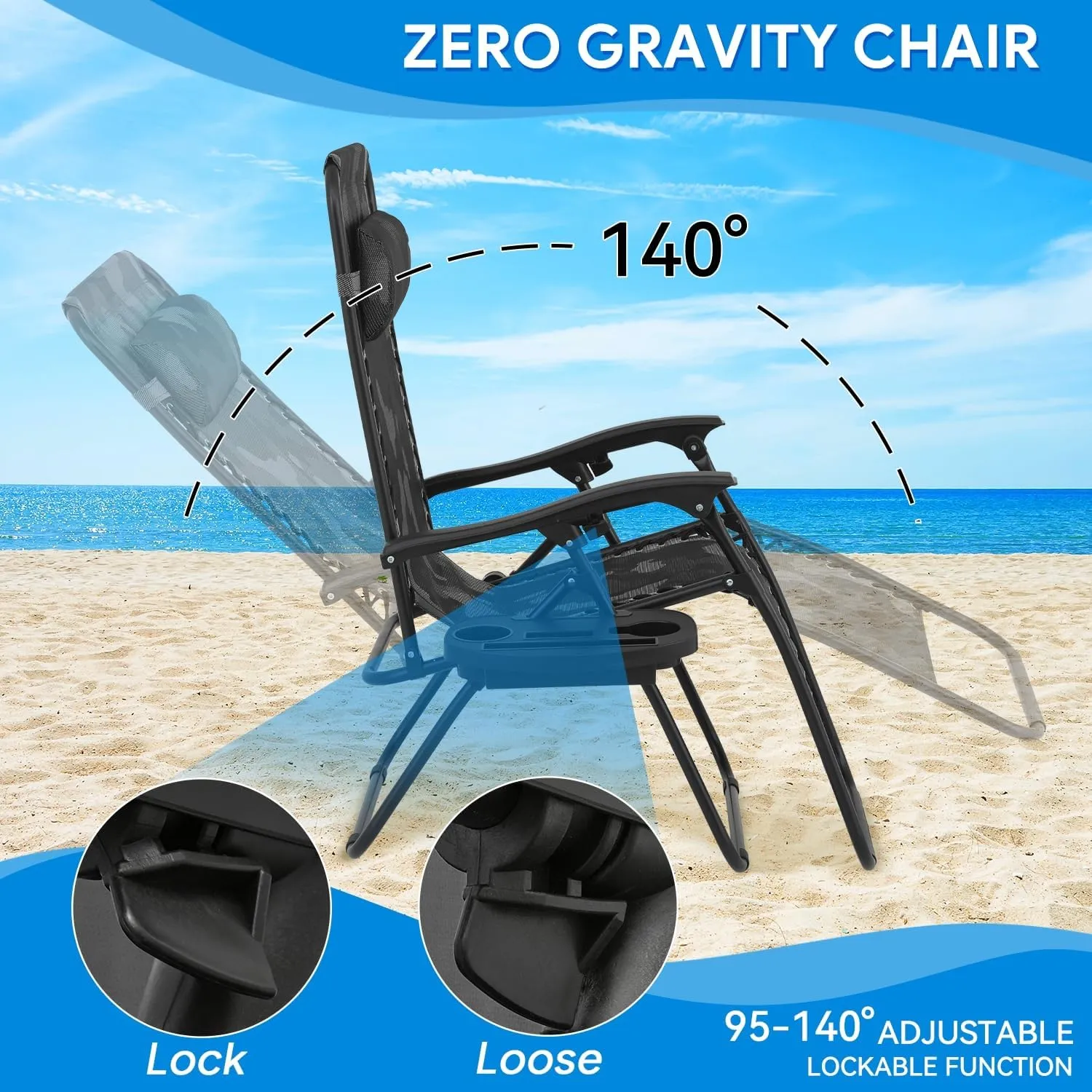 2 pcs Zero Gravity Lounge Chair, Foldable Patio Recliners for Outdoor, Beach, Camping, CAAP-BCC-C2P-CF