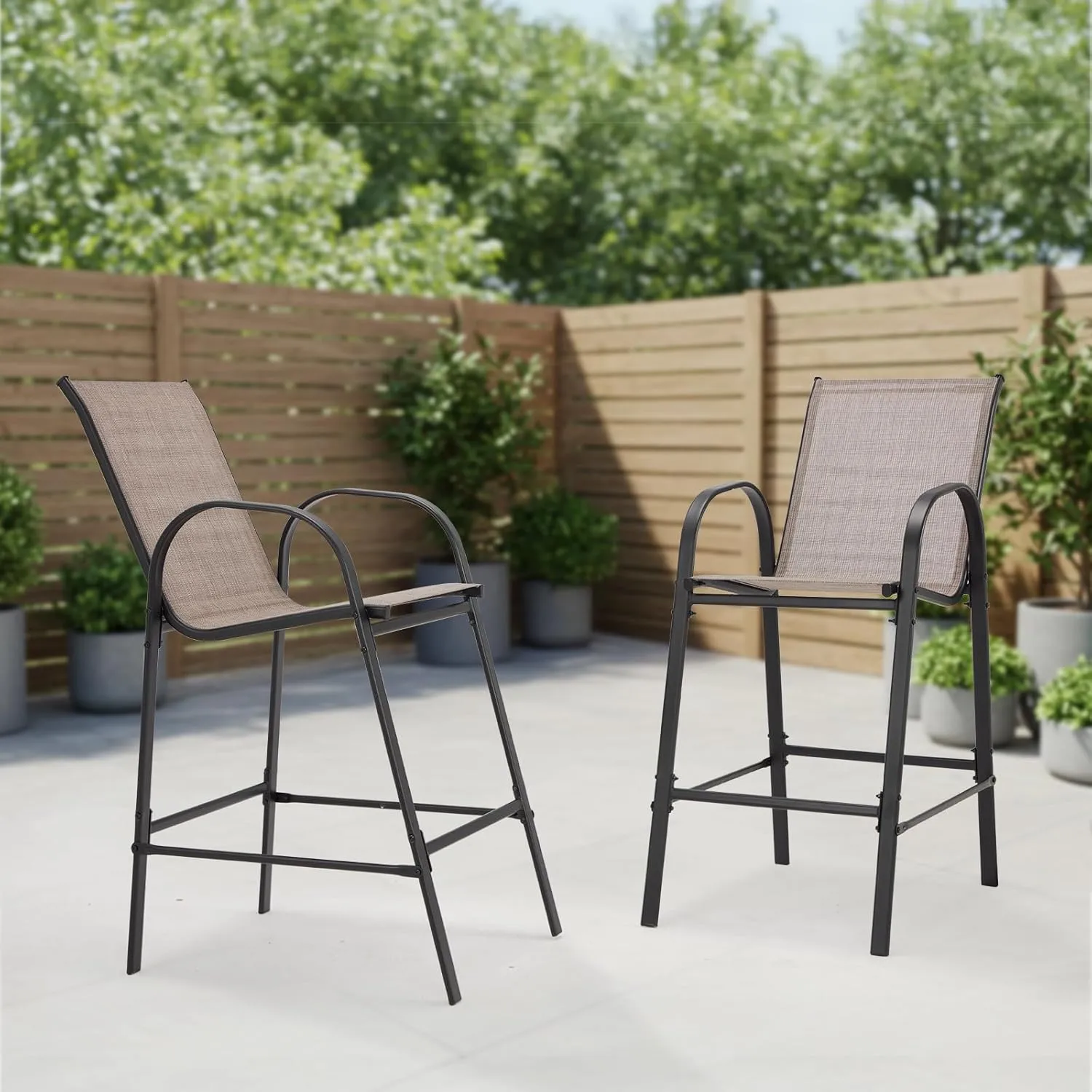 2-Piece Outdoor Bar Stool Set - High-Back Textilene Chairs & Weatherproof Steel Frame, 330lb Capacity Patio Furniture for Backyard/Balcony/Porch, Quick Assembly & Rust-Resistant