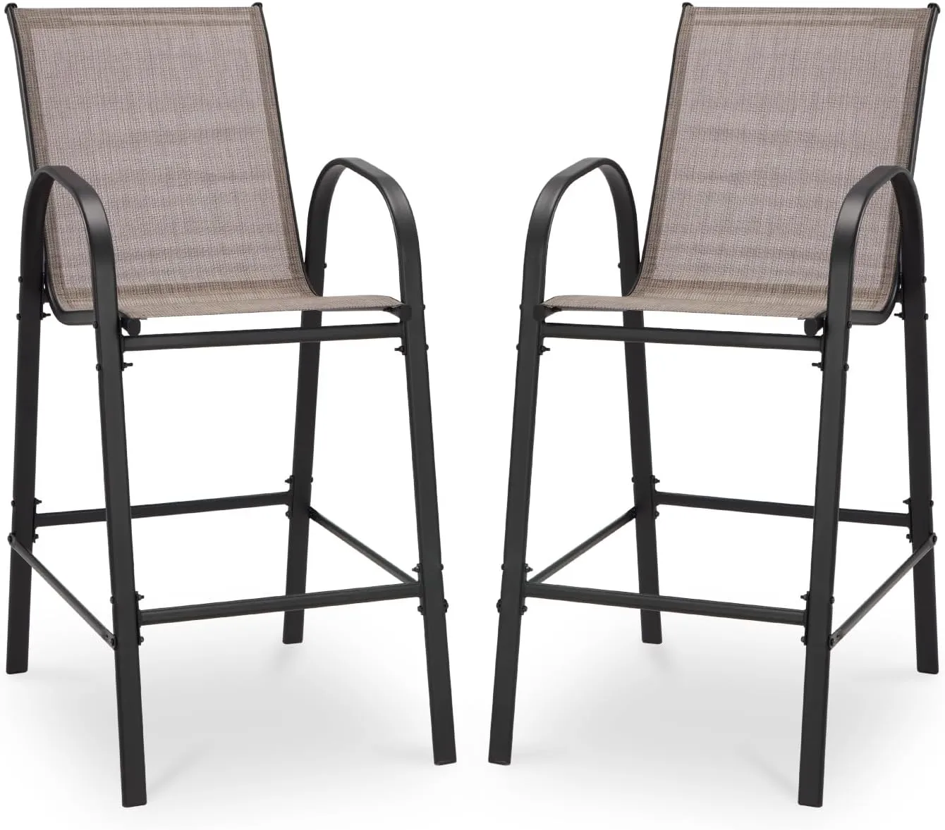 2-Piece Outdoor Bar Stool Set - High-Back Textilene Chairs & Weatherproof Steel Frame, 330lb Capacity Patio Furniture for Backyard/Balcony/Porch, Quick Assembly & Rust-Resistant