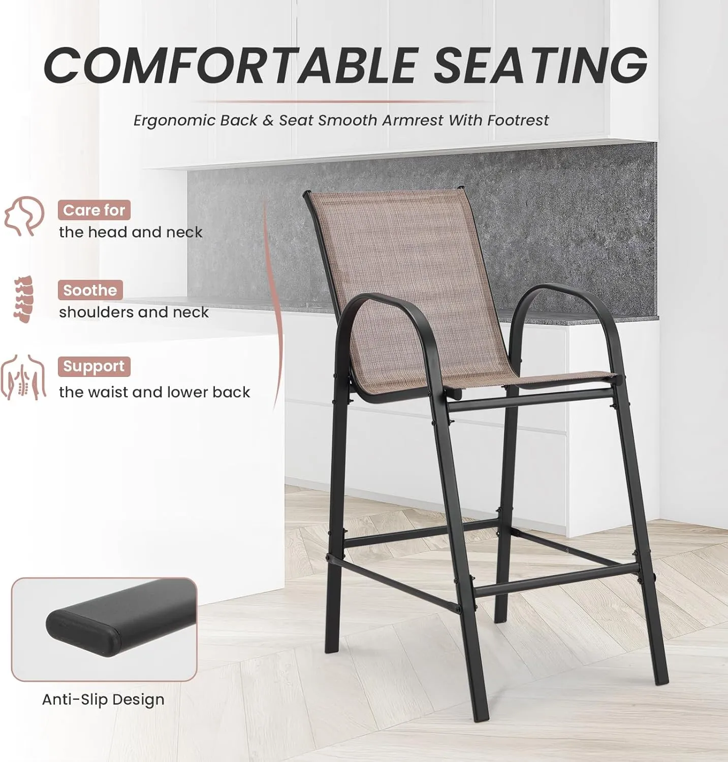 2-Piece Outdoor Bar Stool Set - High-Back Textilene Chairs & Weatherproof Steel Frame, 330lb Capacity Patio Furniture for Backyard/Balcony/Porch, Quick Assembly & Rust-Resistant