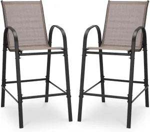 2-Piece Outdoor Bar Stool Set - High-Back Textilene Chairs & Weatherproof Steel Frame, 330lb Capacity Patio Furniture for Backyard/Balcony/Porch, Quick Assembly & Rust-Resistant