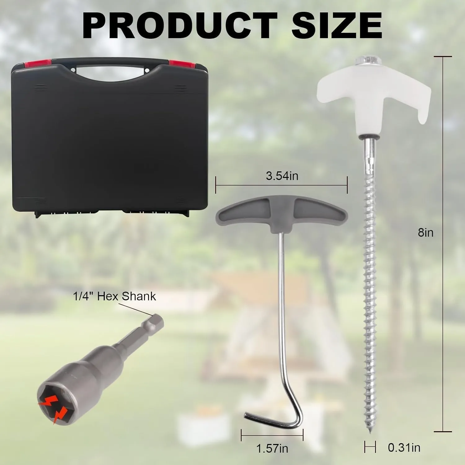 20 Pcs Tent Stakes Heavy Duty, 8 in Ground Anchors Screw in, Grow in the Dark Screw in Tent Stakes, Camping Stakes with Storage Box, Threaded Tent Spikes with Hex Head Driver and Stake Puller