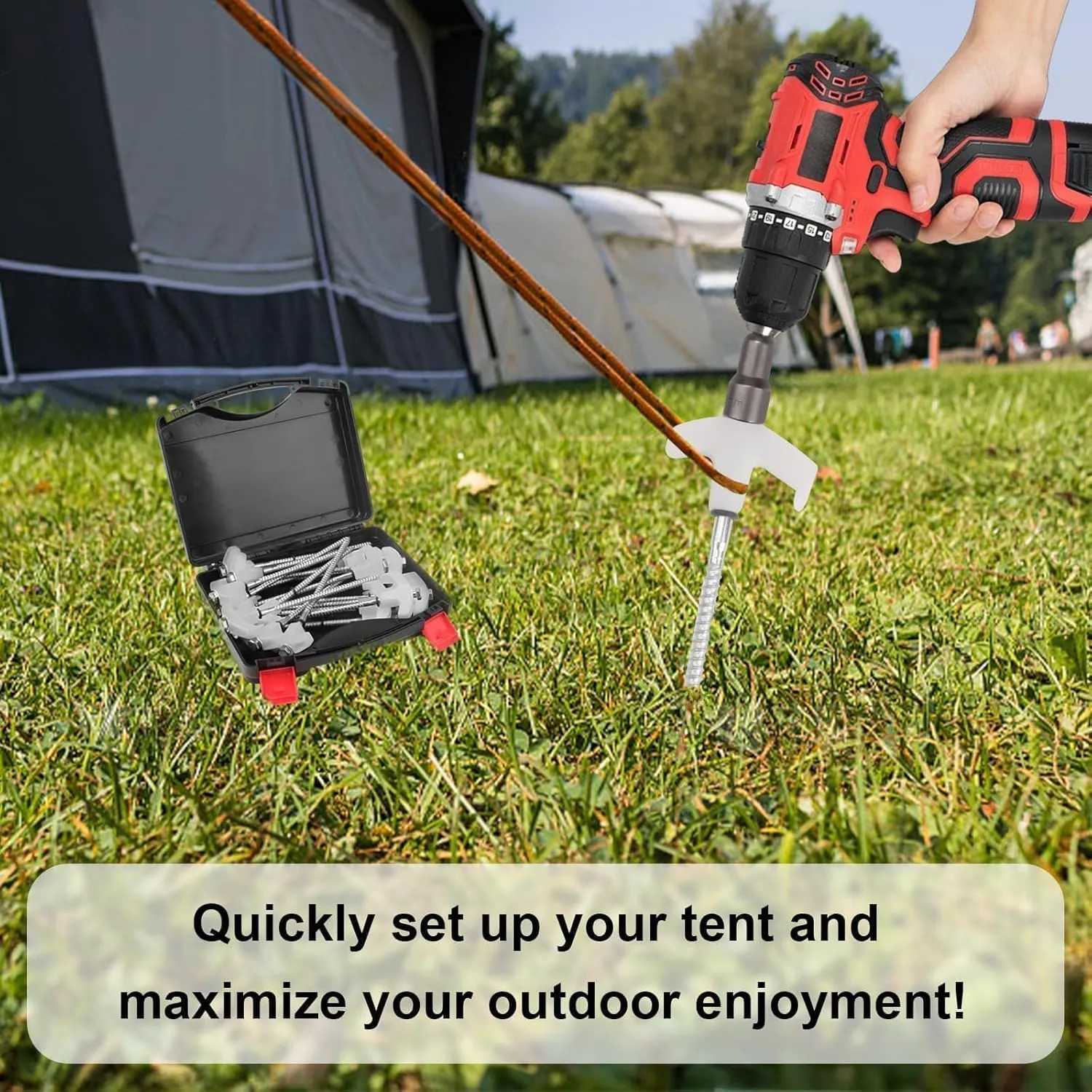 20 Pcs Tent Stakes Heavy Duty, 8 in Ground Anchors Screw in, Grow in the Dark Screw in Tent Stakes, Camping Stakes with Storage Box, Threaded Tent Spikes with Hex Head Driver and Stake Puller