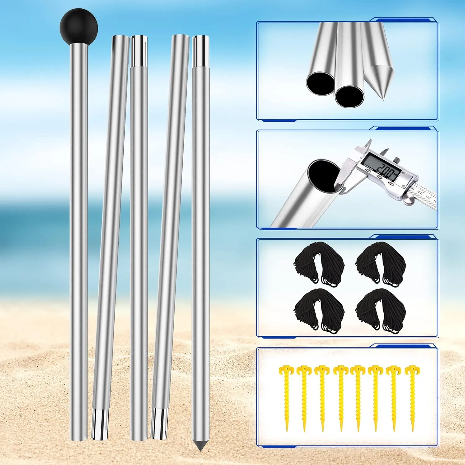 2022 Upgraded Beach Tent Pop Up Shade, HARBLAND 10X10 FT UPF50  Beach Canopy with 8 Tent Stakes, 4 Support Ropes, Carry Bag for Outdoor, Adult and Baby(4 Thickened Tip Poles, 4-8 People)