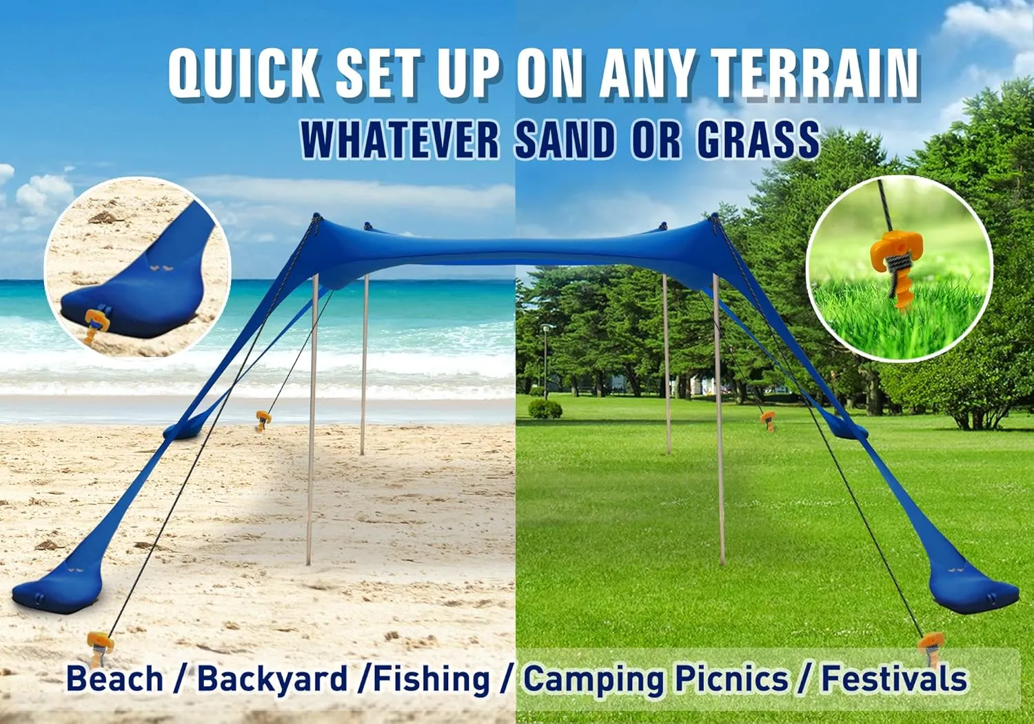 2022 Upgraded Beach Tent Pop Up Shade, HARBLAND 10X10 FT UPF50  Beach Canopy with 8 Tent Stakes, 4 Support Ropes, Carry Bag for Outdoor, Adult and Baby(4 Thickened Tip Poles, 4-8 People)