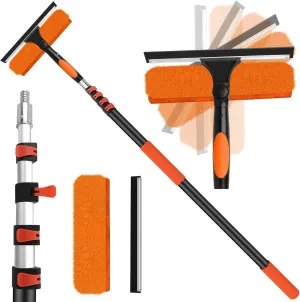 26FT High Window Cleaning Kit with Pole, 2 in 1 Window Squeegee for Window Cleaning,5-20FT Professional Window Cleaning Kit with Pole,180°Rotatable Squeegee for Indoor/Outdoor High Windows,Home,Car