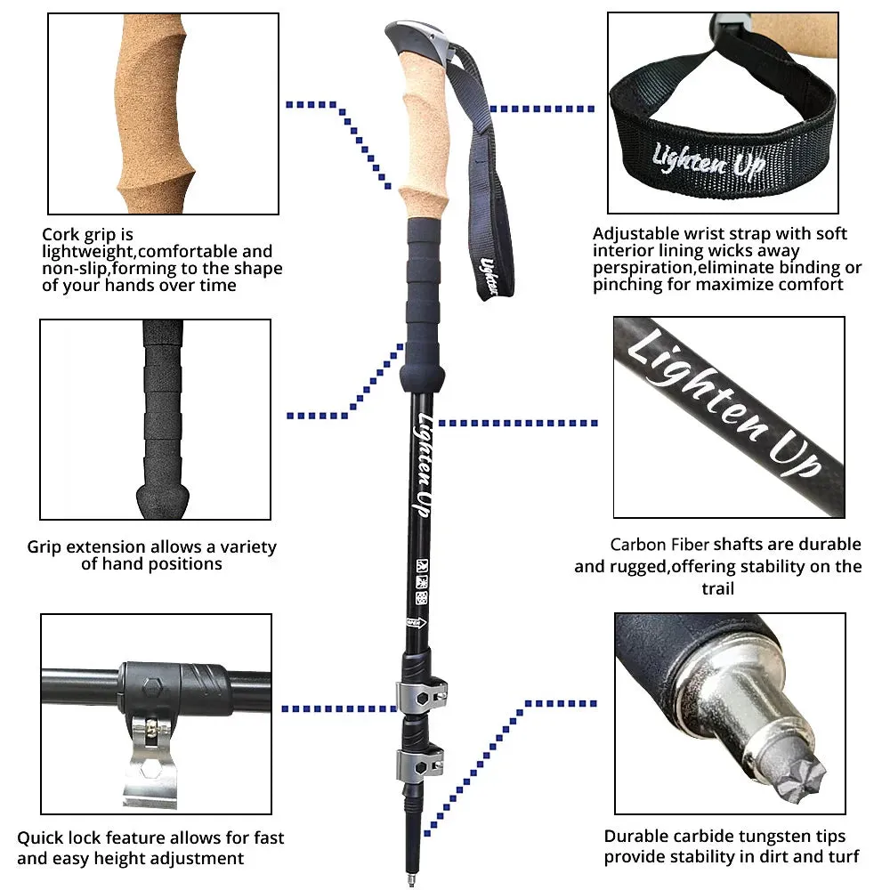 2pcs Carbon Fiber Collapsible Telescopic Trekking Poles: Lightweight Hiking and Climbing Sticks